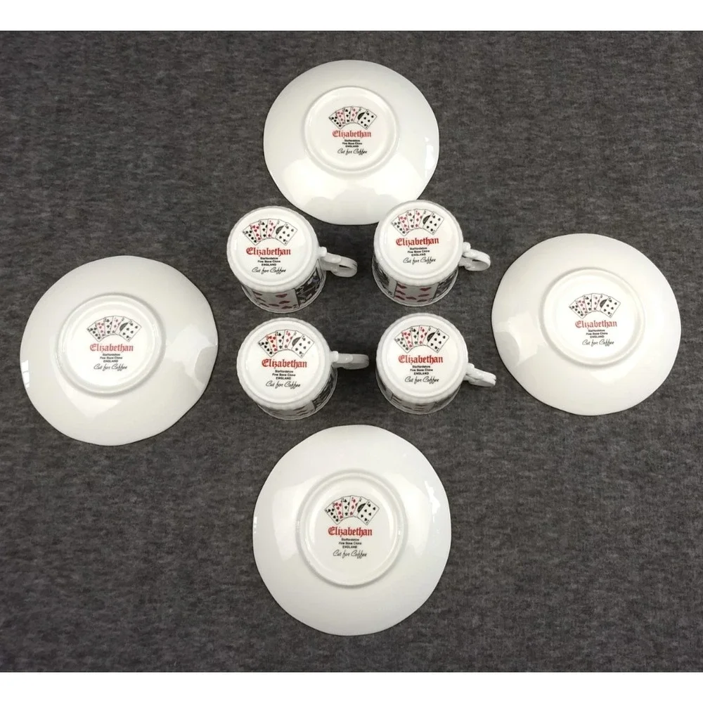 Elizabethan Playing Cards‎ Demitasse Cup & Saucer Set/4 Cut for Coffee England